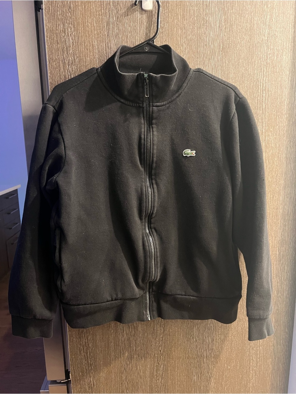 Lacoste Black Zip-Up Jacket with Green Croc Logo